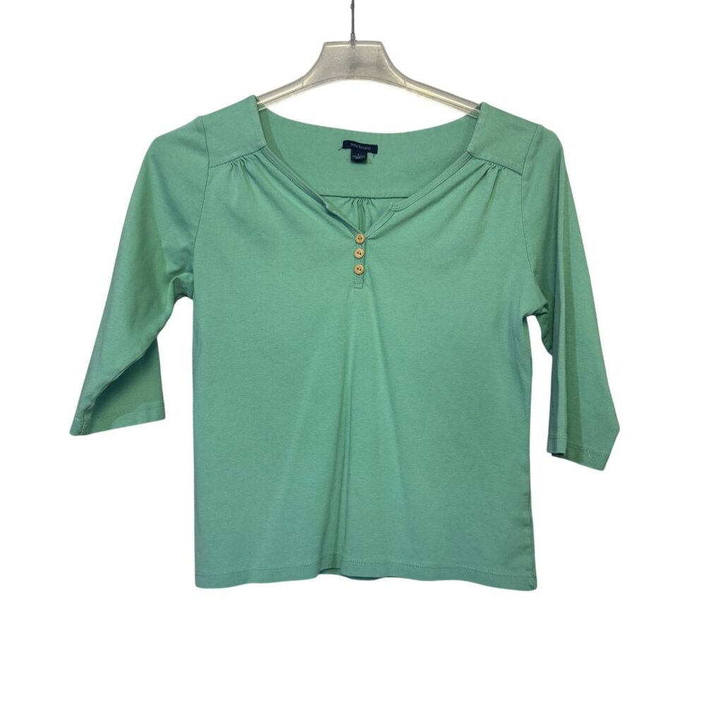 Westbound Womens 3/4 Sleeve Henley Top Green Size Large 100% Cotton Pre-Owned